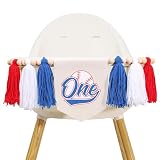Diseñado exclusivamente para celebrar el primer cumpleaños del béisbol: esta pancarta de béisbol para silla alta de cumpleaños cuenta con elementos de béisbol en azul, blanco y rojo para añadir energía y diversión a la primera fiesta de cumpleaños de tu bebé. El diseño único 
