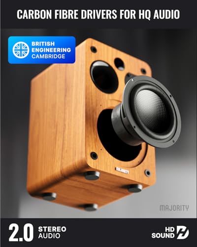 MAJORITY Bluetooth Active Bookshelf Speakers | Powered Stereo Speakers, USB Playback and Charging | HDMI ARC, Optical, Phono, Aux | Turntable Speakers | Extra Bass D70X Active Walnut - Image 4