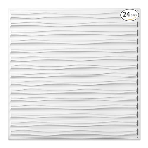 Art3dwallpanels Ceiling Tiles 24 x 24 for Interior Wall Décor, 24 Pack Drop Ceiling Tile 3D Wall Panel Fire Rated Waterproof Premium PVC, No Sag and Breakage Wall Panels Cover 96.Sq.Ft. White by Art3dwallpanels - Used condition - US$56.24