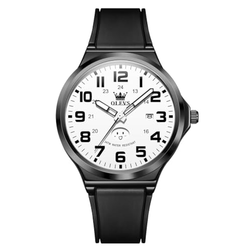 Image of OLEVS Mens Watch Original Easy Read Fashion Analog Quartz Unisex Watches Big Numer Silicone Waterproof Date Sport Watch for Man with Emoji