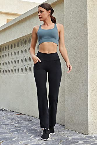 Houmous S-Xxxl 29''31''33''35'' Inseam Women's Cotton Bootcut Pants Inner Pocket(Tall-35 Inseam-Black, 4 Pockets, Xx-Large) #TOP4