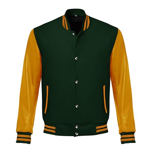 Image of Red And Black Letterman Jacket Men - Mens Black Varsity Letterman High School Baseball Bomber Jacket
