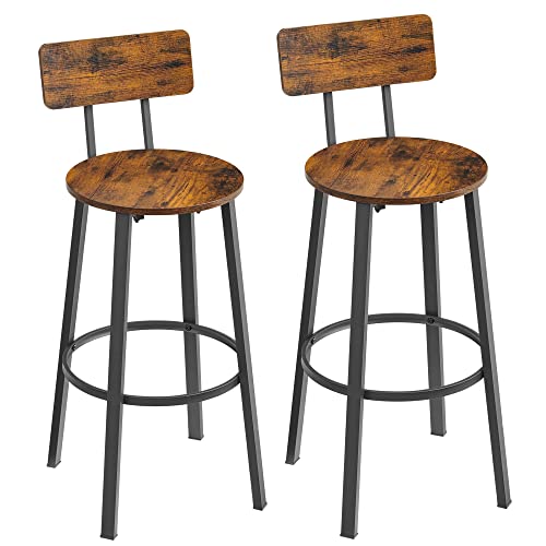 Hilinsie Bar Stools - Set Of 2 Bar Chairs, Industrial Counter Stools With Backrest And Footrest, Steel Frame, 28.5 Inches Tall Seat For Kitchen, Dining Room, Bistro, Rustic Brown And Black #TOP6