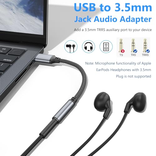 Image of Tobfit USB to 3.5mm Headphone Adapter, USB A to Aux Jack Audio Adapter Cable Cord for PS5 PS4 PC Windows Mac Linux Laptop Desktop and More