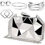 Women's Silvery Lattice Clutch Purses - Geometric Lattice Metal Evening Bag Golden Stone Cut Purse