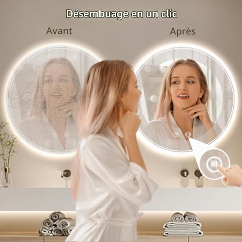 Miroir LED rond 70 cm anti-buée – Miroir Salle de Bain