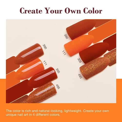 AZUREBEAUTY Dip Powder Nail Kit Starter, Orange Brown Glitter, 4 Fall Pumpkin Maple Dark Colors Set, French Halloween Nail Art Base Top Coat Activator Essential Liquid Manicure DIY Salon 12 PCS - Image 5