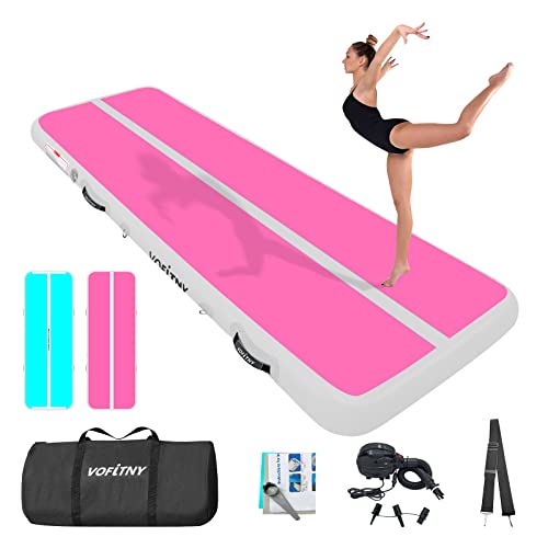 VOFiTNY All Purpose Double faced Gymnastics Air Mat 10’x3.3’x4’’ Sturdy Tumble Track for Home/Gym Cyan/HotPink