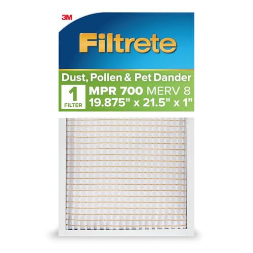 Filtrete 19.875x21.5x1 AC Furnace Air Filter MERV 8 MPR 700 Tough on Pollen Easy on Airflow 3-Month Pleated 1-Inch Electrostatic Air Cleaning Filter 4-Pack (Actual Size 19.56 x 21.19 x 0.81 in)