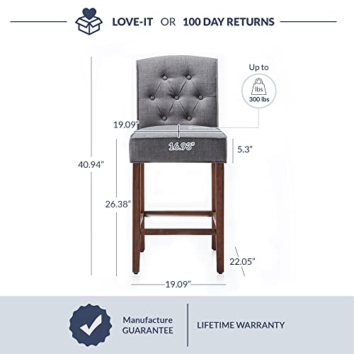 Belleze Counter Height Barstools Set Of 2, 26 Inch Modern Upholstered Tufted Fabric Dining Chairs Counter Stools With Back For Kitchen Island, Contemporary Farmhouse Style - Calila (Gray) #TOP1