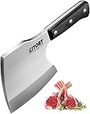 Kitory Meat Cleaver, Super Massive Heavy Duty Axe shape Kitchen Knife for Big Bones Beef Bones and Frozen Meat, bones breaker, Full Tang Butcher Knife, Black Wooden Handle