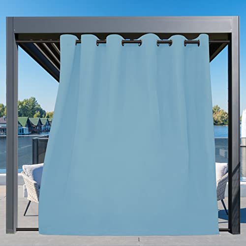 Image of Easy-Going Outdoor Curtains for Patio 1 Panel, 110x96 inch, Sky Blue | Waterproof, Windproof, Weatherproof Privacy Outdoor Curtains for Cabanas Porches and Pergolas, Grommet Top and Tab Bottom