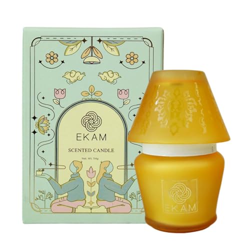 Image of EKAM Scented Frost Glass Lampshade Candle | Vanilla Scented Candle | Luxury Fragrances| Ideal for Home Decor, Aromatherapy & Gifting | 22 Hours Burn time |114 g