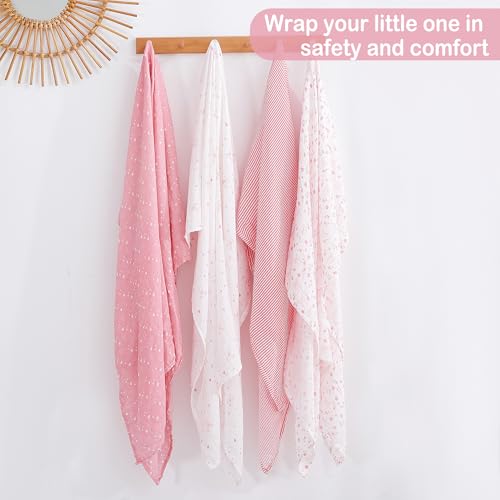 Image of Softan Swaddle Blanket, 47x47 in Muslin Swaddle Receiving Blanket for Newborns, Breathable & Soft, 4 Pack Flower Bow and Bear