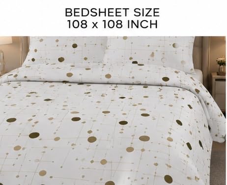 Image of Luxury Glace Cotton King Size Bedsheet with 2 Pillow Covers (108 x 108 Inch) | Soft & Breathable Fabric | Elegant Print Bed Sheet 3 Pc Bedding Set for Bedroom - White Dot