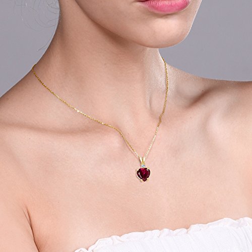 Gem Stone King 14K Yellow Gold Heart Shape Red Created Ruby And White Topaz Women's Pendant Necklace (2.27 Cttw, With 18 Inch Chain) #TOP1