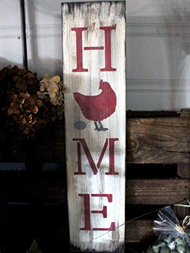 Home With Chicken - Hen & Egg - Vertical Stencil By Studior12 | Reusable Mylar Template | Use To Paint Wood Signs - Pallets - Banners - Diy Country Decor - Select Size (6" X 24") #TOP2