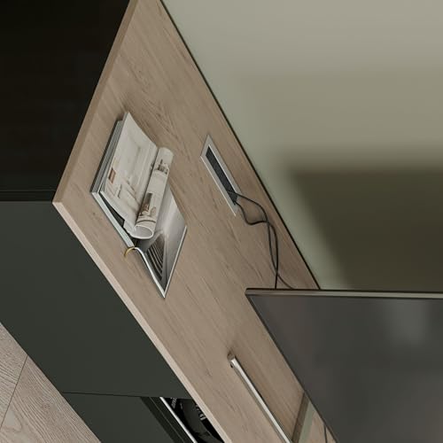 GTV - Kabeltülle Merida - Kabeldurchführung Kabeldurchlass Rechteckig Kabelorganisation für Möbel Kabeldurchlass/Entworfen für die Installation in der Arbeitsplatte / 51x180mm / Aluminium