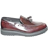  Scarpe Uomo Mocassino Bordeaux Inglese con Nappina Made in Italy Fondo Classico Sportivo con Fondo Furia Grigio (45 EU)