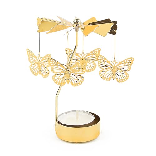 JINJUMEI Portavelas Mariposa giratorios Vela de Carrusel Titular de Vela Giratoria Candelabro Giratorio Portavelas Giratorio de Navidad Soporte Festiva Decoración Centro de Mesa Navidad Valentín