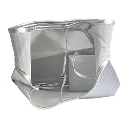 Women's Mesh Hobo Handbags With Purse 2pcs Breathable Nylon Shoulder Bag Fashion Lightweight Summer Beach Crescent Tote Bag3