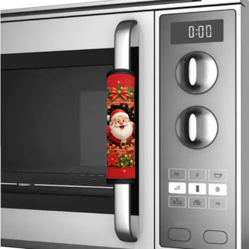 Image of Christmas Refrigerator Door Handle Covers Set of 6 Kitchen Electrical Appliance Decor Handles Keep Clean Anti-Slip Fridge Accessories Home Decor, Santa Claus Bow Red Pattern