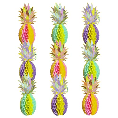 EAEDMY 9Pack Big Pineapple Centerpieces for Table, Luau Party Decorations, Hawaiian Hawaii Pineapple Party Decoration, Tabletop or Hanging Decors for Tropical Party (9pcs multi-color)