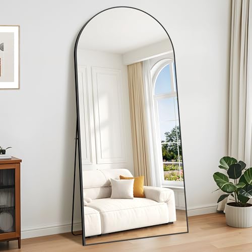 KOCUUY Arched Full Length Mirror, 192 x 85 cm Wall Mirrors, Standing or Leaning Full Body Mirror with Aluminum Alloy Frame, Suitable for Bedrooms, Hallway or Cloakroom, Black
