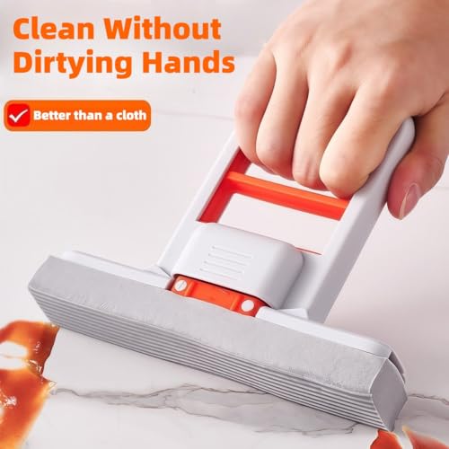 Image of Press Grip Mini Mop with a Mini Foldable Desktop Mop, Zero-Touch Gap Dust Cleaner with 39in Stick & Clip On Locking Head, Dry Wet Disposable Dust Mop for Kitchen Wall Bathroom Toilet Corners