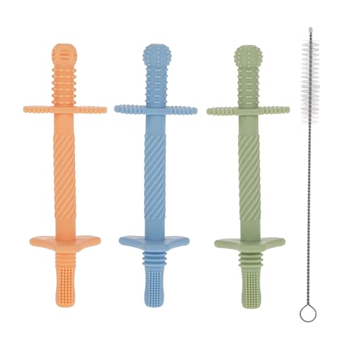 Image of Nuby Sensory Silicone Tube Teethers - (3 Pack) Textured Infant and Baby Teether Toys - 3+ Months - Orange, Blue, and Green