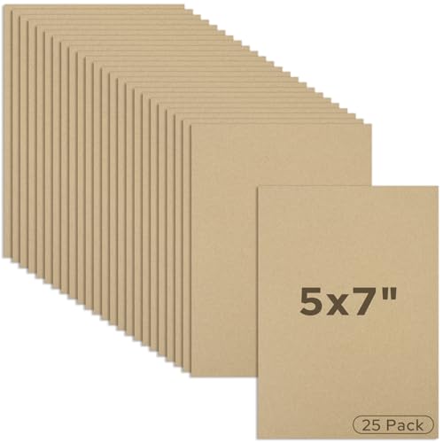 Mat Board Center, 25 pack 5x7 Brown Cardboard sheet, 1/8 inch thick, Flat Corrugated Cardboard Inserts for Packing, Shipping, Mailing, Cardboard Backing, Art Craft Card Board