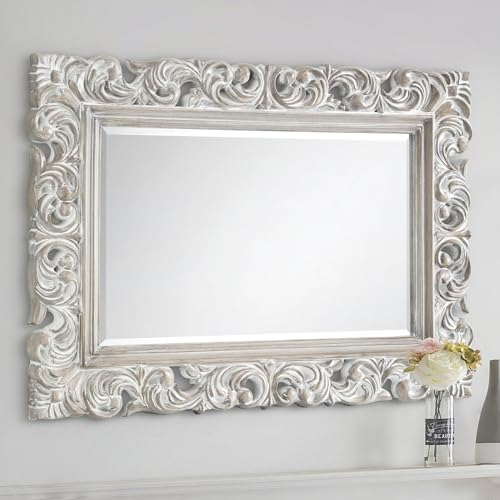 Julian Bowen Baroque Distressed Wall Mirror - Glass / Antique White Mirrors