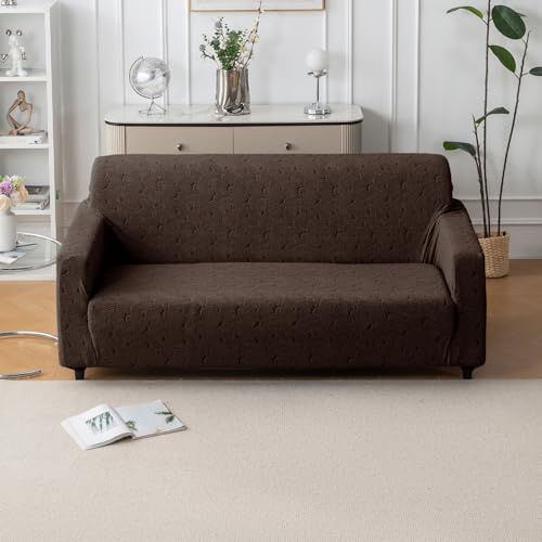 Image of House of Quirk Universal Jacquard Fabric Sofa Cover - Soft, Stretchable Couch Slipcover for 5-Seater (3+1+1), Flexible Fit, Wrinkle-Resistant & Easy to Clean (Brown)
