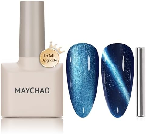 MAYCHAO 15ML Cat Eye Gel Nail Polish 1Pc Black Magnetic Nail Polish with Magnet Soak off Holographic Cat Eye Gel Polish for Nail Art Manicure Salon DIY at Home
