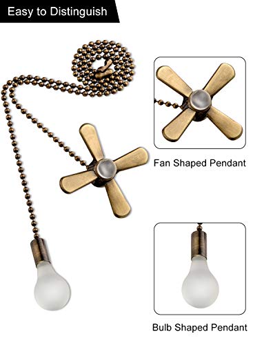 Ceiling Fan Pull Chain 2 Pieces - Antique Brass,Fan And Light Bulb Shaped Pendant,12 Inches 3 Mm Diameter Beaded Ball Fan Pull Chain Extension With Connector #TOP2