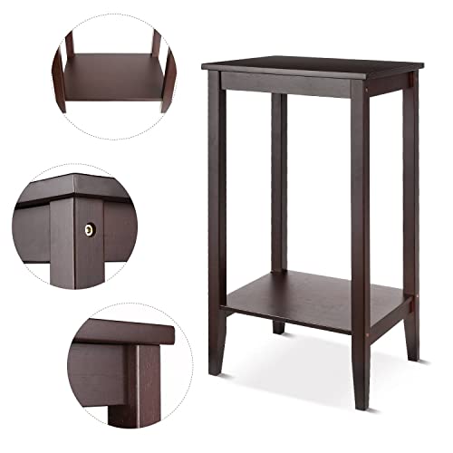 2-Tier End Table, Wooden Tall Nighstands With Storage Shelf, Side Table For Bedroom Living Room #TOP4