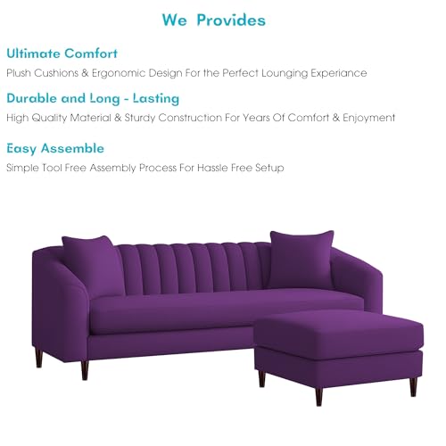 Image of Casaliving Doraldo 4 Seater L Shape Convertible Sofa Set for Living Room, 3 Seater & Ottoman Modular Sectional Couch for Small Space (Purple Colour) Fabric