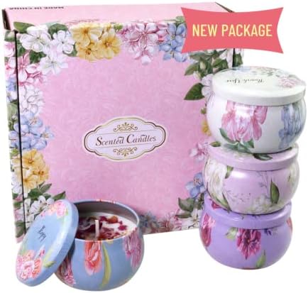 Orentas, Scented Candles Gift Set, Pure Natural Soybean for Aromatherapy Wax,Travel Tin Candles for Home Meditation, Mother's Day Gift or Birthday 4 Packs, 4.4oz (Jasmine/Rose/Peony/Camellia)