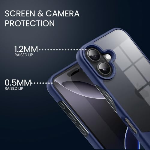 Image of KARWAN️Ultra-Hybrid Shockproof Back Cover Case for iPhone 16 | Camera Protection Bump |Shockproof Back Cover Case for iPhone 16 (PC & TPU, Smoked Matte Sides) Blue