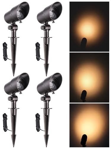 LEONLITE 5CCT LED Landscape Spotlight, 15°-60° Adjustable Beam Angle, 8W Low Voltage Spot Light with Stepless Adjustment, 12-24V AC/DC, Aluminum, IP65 Waterproof, Oil Rubbed Bronze, Pack of 4