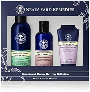 Neal's Yard Remedies | Uplifting Geranium & Orange Collection | Gift Set for Women | Reviving Essential Oils | Body Lotion, Shower Gel & Hand Cream | Pack of 3