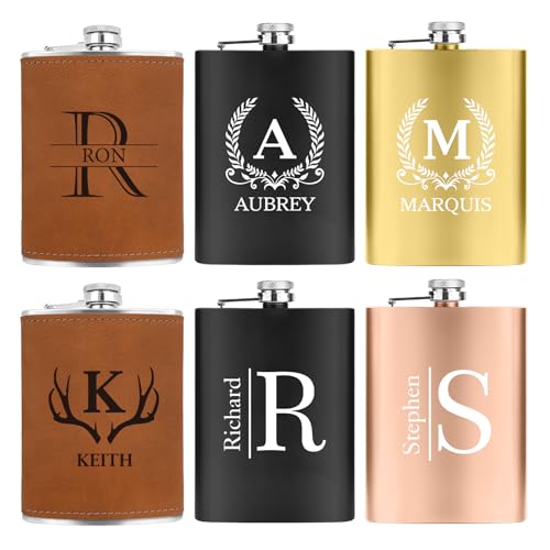 ELEGANTPARK Hip Flasks for Liquor for Men with Initials Personalized Flasks for Men Custom Monogrammed Gifts Personalized Wedding Birthday Gifts for Him Dad Groom Stainless Steel ﻿
