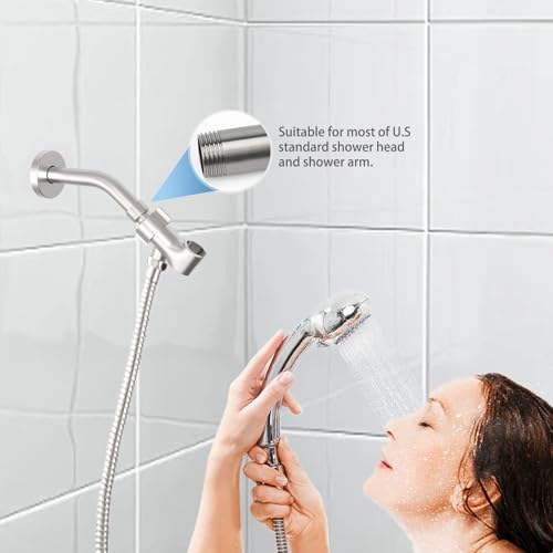 Huttdmel Showerhead Holder Adjustable, Shower Arm 6 inch with Flange, Shower Holder Bracket for Handheld Shower Head Connector, 360° Swivel Wall Mount Easy to Install, 24 Support(Brushed Nickel) - Thumbnail 3
