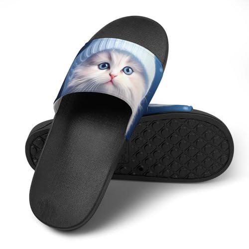 Cute White Cat in Hat House Sandals Non-Slip Bathroom Slippers Beach Summer Shoes for Men Women4