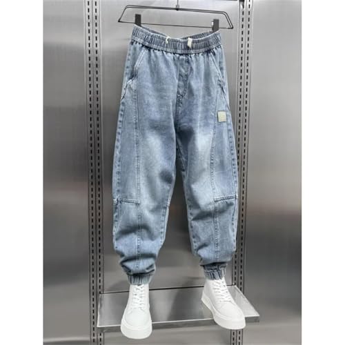 Men's Harem Jeans Streetwear Loose Baggy Calf Length Denim Elastic Waist Jogger Pants4