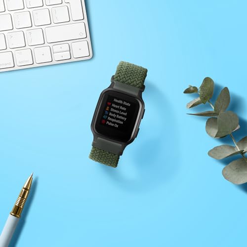 kwmobile Armband kompatibel mit Garmin Venu Sq 2 Music/Sq 2 / Vivoactive 6 / Vivoactive 5 - Nylon Fitnesstracker Sportarmband Band in Dunkelgr&uuml;n - Innenma&szlig;e von 14-22 cm