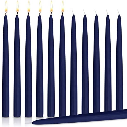 Dripless Taper Candles 10" Inch Tall Wedding Dinner Candle Set of 12 (Navy Blue)