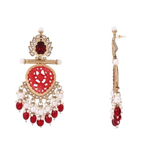 Image of I Jewels Traditional Kundan & Pearl Style Dangle Earrings For Women