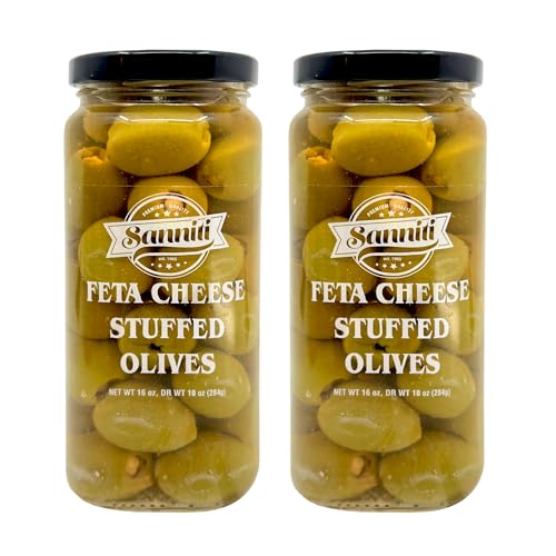 Sanniti Feta Cheese Stuffed Greek Olives, Net Weight 16 oz - Drained Weight 10 oz (Pack of 2)