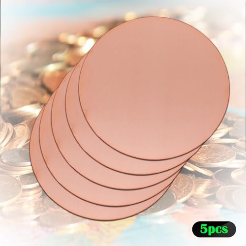 Uxney Runde Kupferplatte, 80mm Durchmesser 2 mm Dicke Kupfermetallblech für Handwerk, DIY, Schmuck, Elektrik, Reparatur, Industrie (5 Pcs)